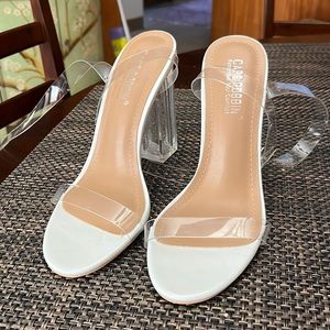 Brand New White Sandals with Clear Heel